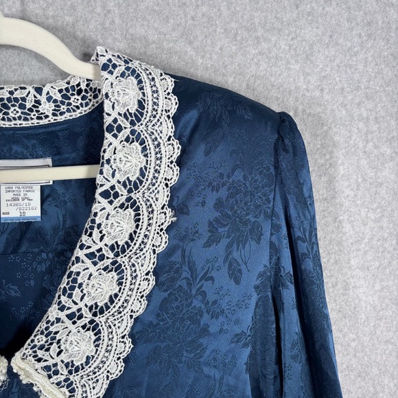 Vintage 80s Scott McClintock Lace Blouse Size 10 Navy Victorian Cottage Prairie - Picture 5 of 12